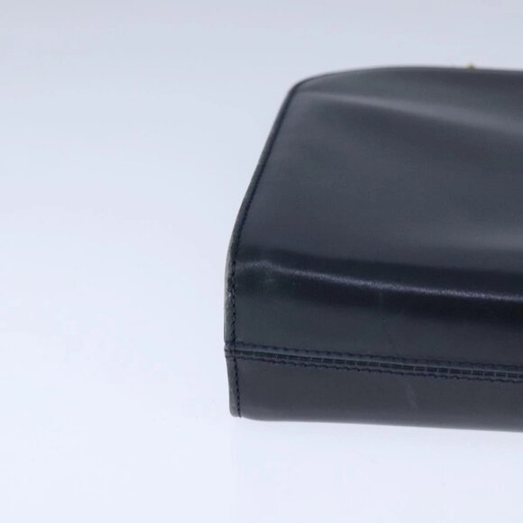 Salvatore Ferragamo Gancini Chain Shoulder Bag Leather Navy Gold Auth 105376 - Picture 4 of 16